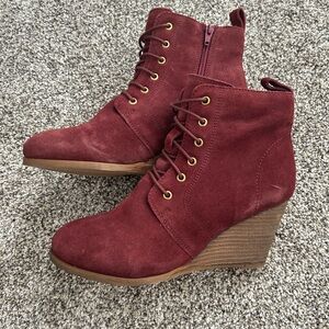 Diba Burgundy Suede Lace Up Wedge Boots